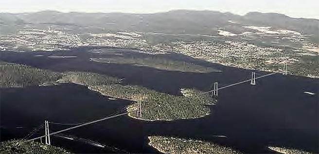 Illustrasjon av broforbindelse over Oslofjorden