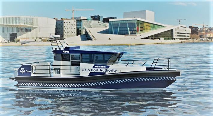 Hybid-oppsynsbåt, Oslo. En ny oppsynsbåt i vente i Oslo Havn. Illustrasjon: Maritime Partner AS