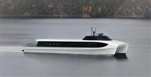 Kanskje el-hurtigbåt på Oslofjorden. Kanskje en hurtigbåt som denne istedenfor bil, buss … Illustrasjon: Brødrene Aa